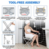 UGarden Folding Shower Chair Seat, 17.5" Stainless Steel Small Shower Chair for Inside Shower with Pad, 400lbs Portable Travel Shower Stool, Safety Anti-Slip Bath Chair for Seniors, Disabled, Gray