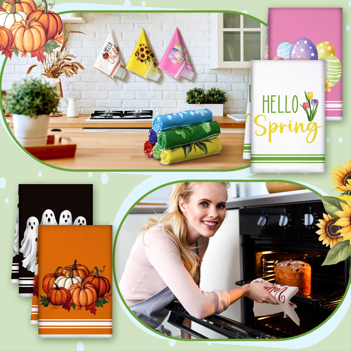 FuWeave 20 Pcs Holiday Kitchen Towels Seasonal Decorative Hand Towels Set Christmas Dish Cloths Winter Valentine's Day 16 x 24 Colorful Wash Cloths with Hanging Loop(Fresh)