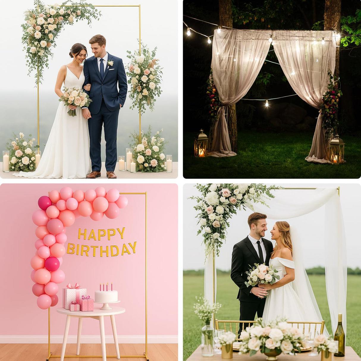 Metal Wedding Arch Backdrop Stand 6.6x3.3 FT Gold Square Balloon Arch Frame for Ceremony Party Birthday Bridal Baby Shower Anniversary Arbor Balloon Decoration