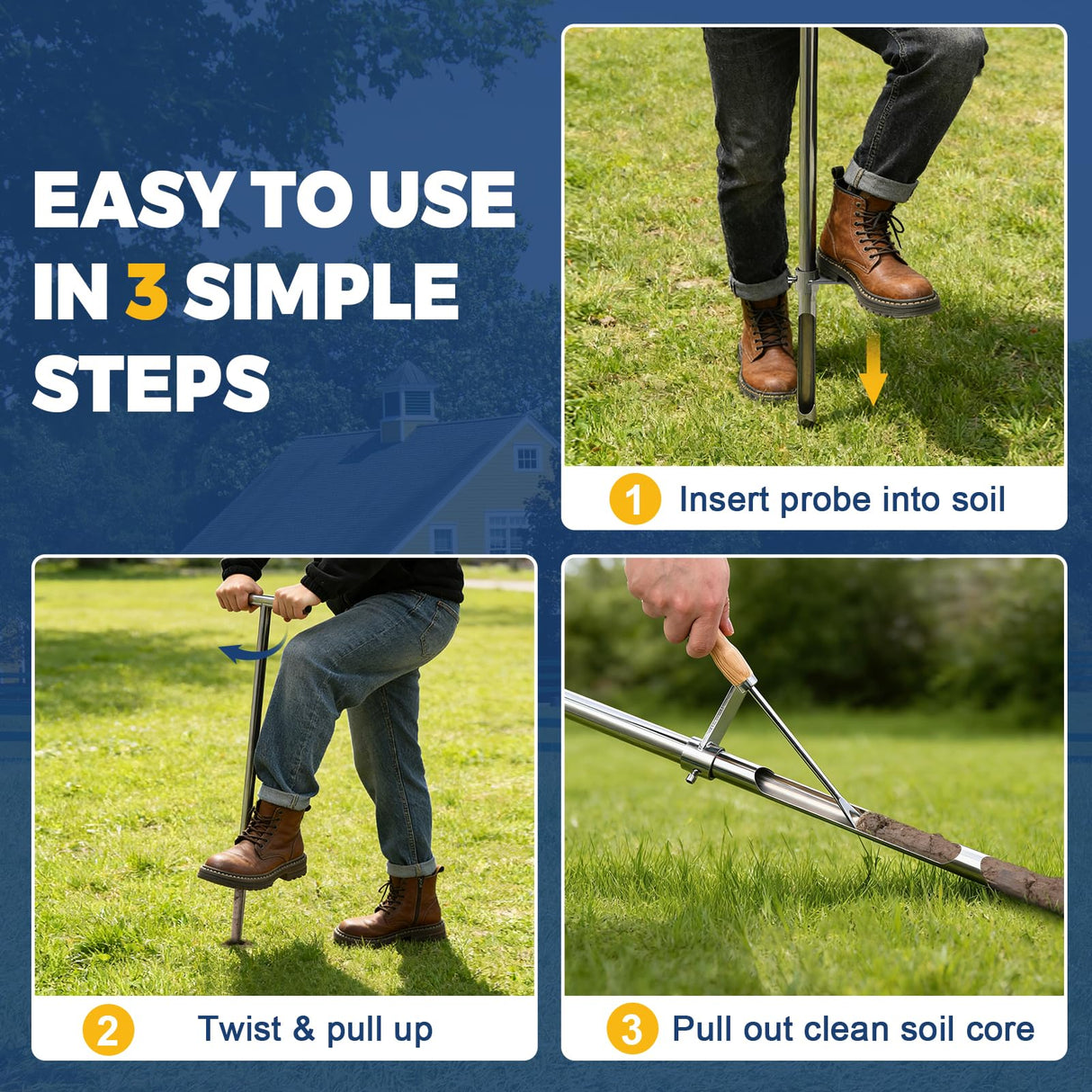 36 Inch Soil Sampler Probe, Stainless Steel Soil Core Sampling Tool with T-Handle, Heavy Duty Soil Probe for Lawn, Garden, Farm & Soil Testing