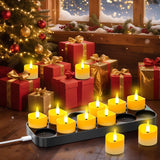 YiaMia 12 Pack Upgraded Rechargeable Tea Lights with Magnetic Wireless Charging Base, Flameless LED Candles with Remote and Timer, 100+H Battery Operated Candles for Votive Wedding Halloween Christmas