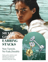 LOLIAS Hypoallergenic Flat Back Earrings Cartilage Earring Stacks - Surgical Steel Earrings for Sensitive Ears - Small Stainless Steel Flatback Stud Hoop Earring Sets for Helix Tragus Conch Daith Multiple Piercing Jewelry Trendy Silver