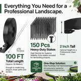 Garden Edging Border/Landscape Edging,100FT 2 Inch Tall Plastic Flexible Lawn Border with 150 Stakes,No Dig Garden Edging Kit for Landscaping,Garden Bed,Yard,Flower Bed,Pathway