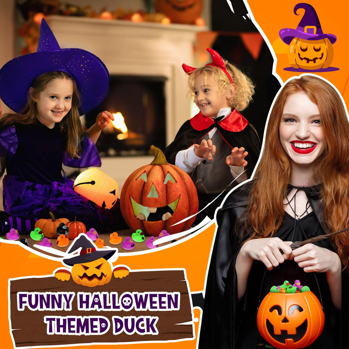 Junkin 100 Pcs Halloween Rubber Ducks Bulk Mini Rubber Ducks Small Duck in Bulk Gift for Halloweens Party Favors Toys (Halloween Duck)