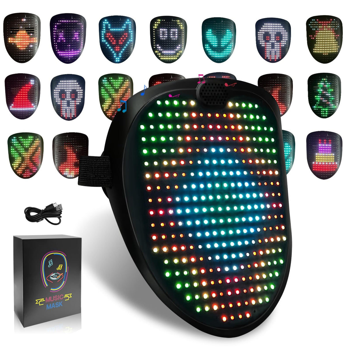 COOLGUARDER Led Mask with Sound Effects and Gesture Sensing, Light up Music Mask for Halloween Rave Costume Christmas Cosplay Birthday Masquerade Dj Parties
