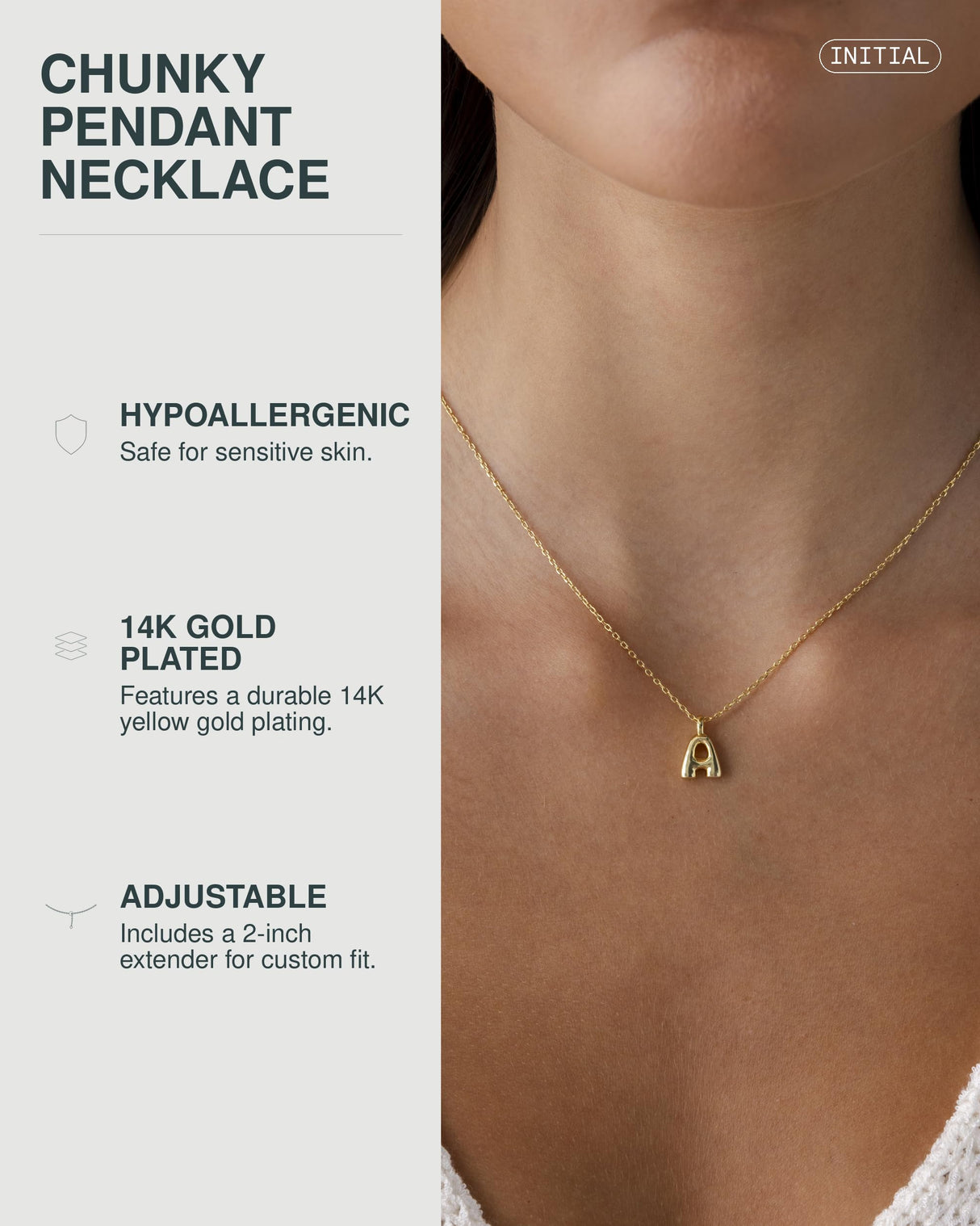 PAVOI Chunky Pendant Necklace for Women, 14K Gold Plated, Yellow Gold, A