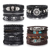 KISS WIFE PU Leather Bracelets for Men, Punk Skull Braided Bracelet Se
