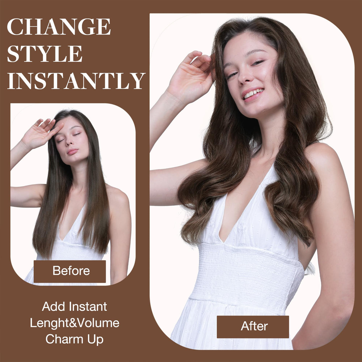 GOO GOO Clip in Hair Extensions Real Human Hair, Remy Human Hair Extensions Clip ins for Women, Natural Human Hair, 16inch 120g 7Pcs, 4A Chocolate Brown