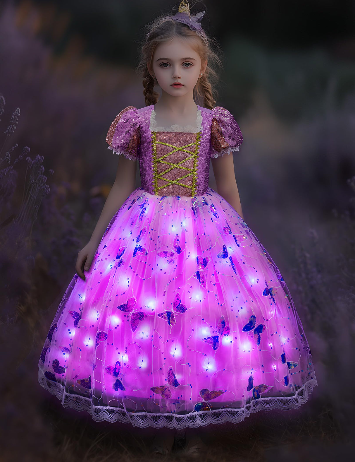 Davvew Princess Dresses for Girls,Light Up Princess Costume for Christmas, Halloween, birthday gifts for Age 3-8 Year Old