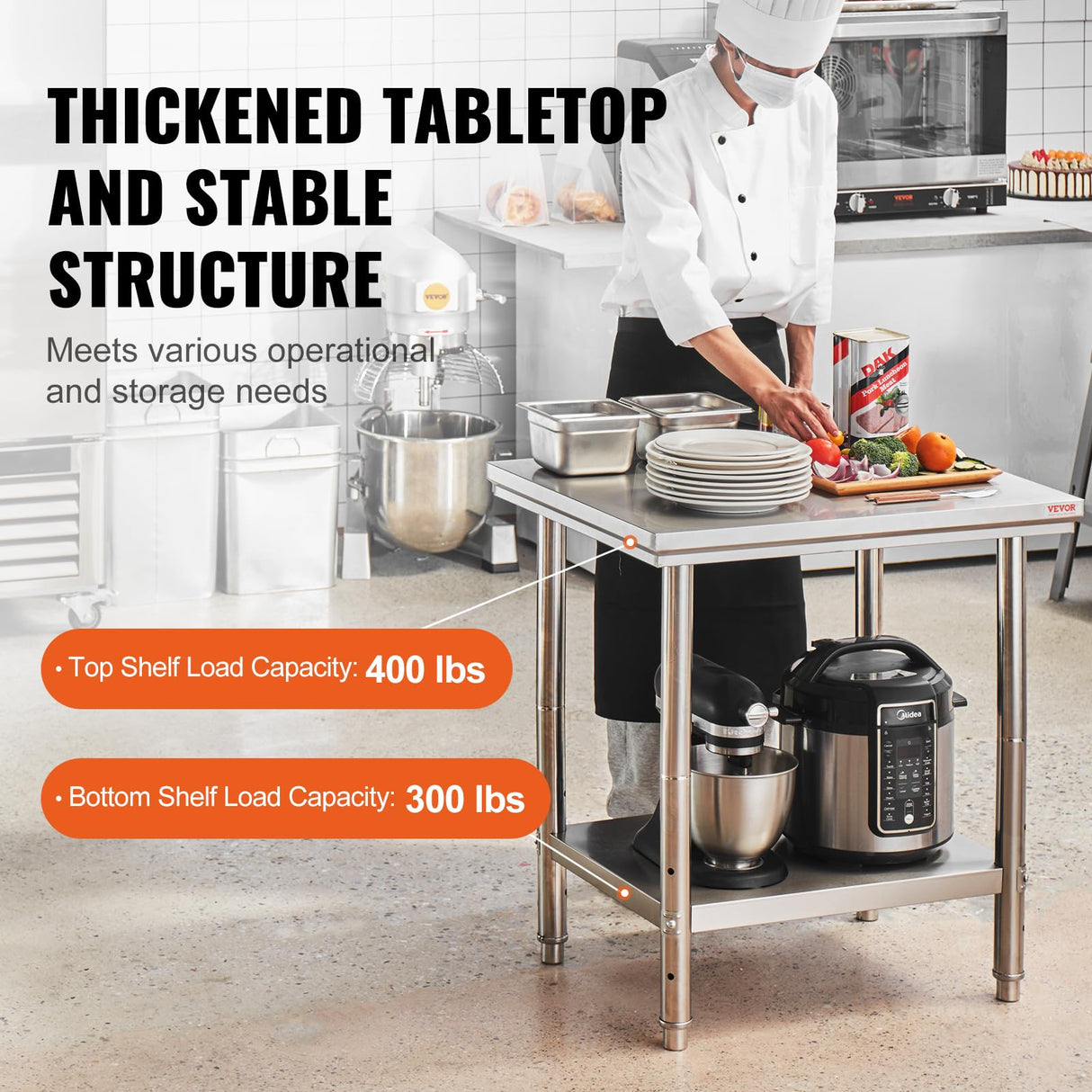 Mophorn Commercial Worktable & Workstation 24 x 30 x 32 Inch Stainless Steel Work Table Heavy Duty Commercial Food Prep Work Table for Home, Kitchen, Restaurant Metal Prep Table with Adjustable Feet