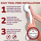 Safe-er-Grip Changing Lifestyles Suction Cup Grab Bars For Bathtubs & Showers; Safety Bathroom Assist Handle, White & Grey, 16 Inches