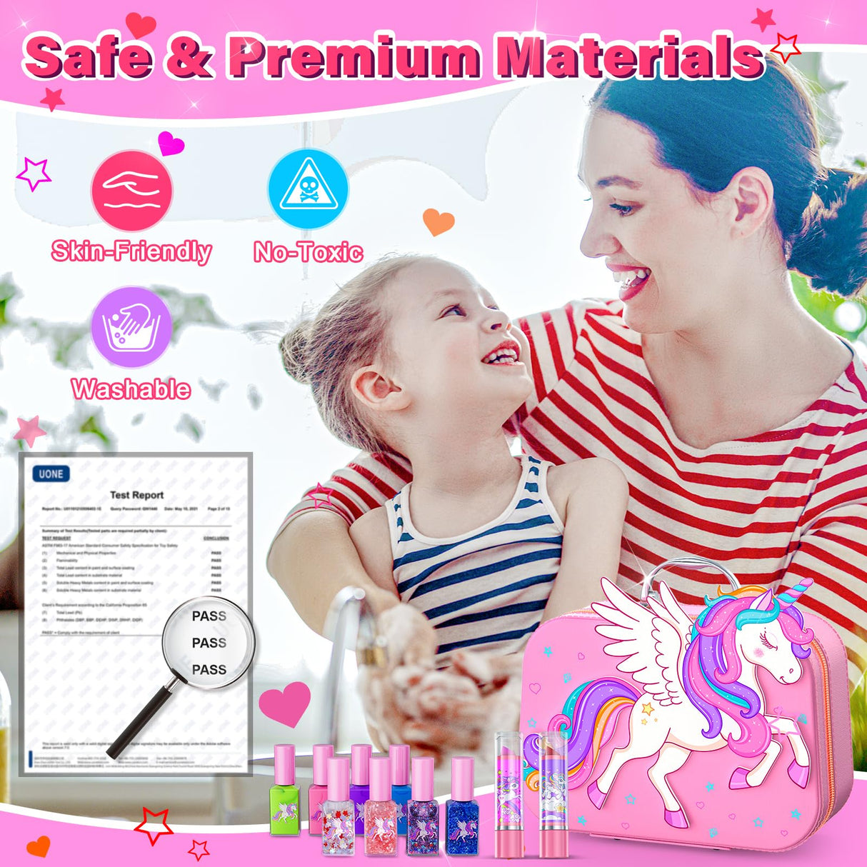 Glisiol Kids Nail Polish Set for Girls Toys, Washable Quick-Dry Toddler Nail Art Kit with Air Cooling Dryer and Cosmetic Case, Christmas or Birthday Gifts for Girls Ages 3 4 5 6 7 9 10 11 12-Pink