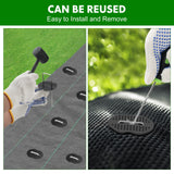 Landscape Fabric Staples with Rubber Hammer,6Inch 50pcs Galvanized Garden Pegs+ 50pcs Gaskets + Pick Hook + Gloves,Anti-Rust,U-Shaped Lawn Spikes,Yard Turf Pins for Weed Barrier,Ground Grass Cover