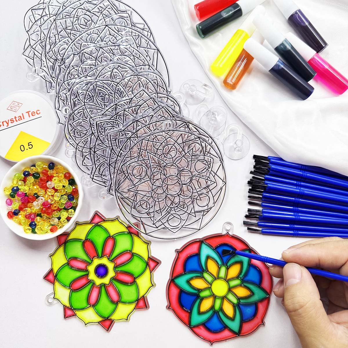 AUEKIV 30 Sets Suncatcher Kit Mandala Suncatchers Window Art Paint Sun Catcher DIY Craft Kits Flower Suncatcher Kit for Summer Decoration Home Activity Art Project Birthday Party Favors