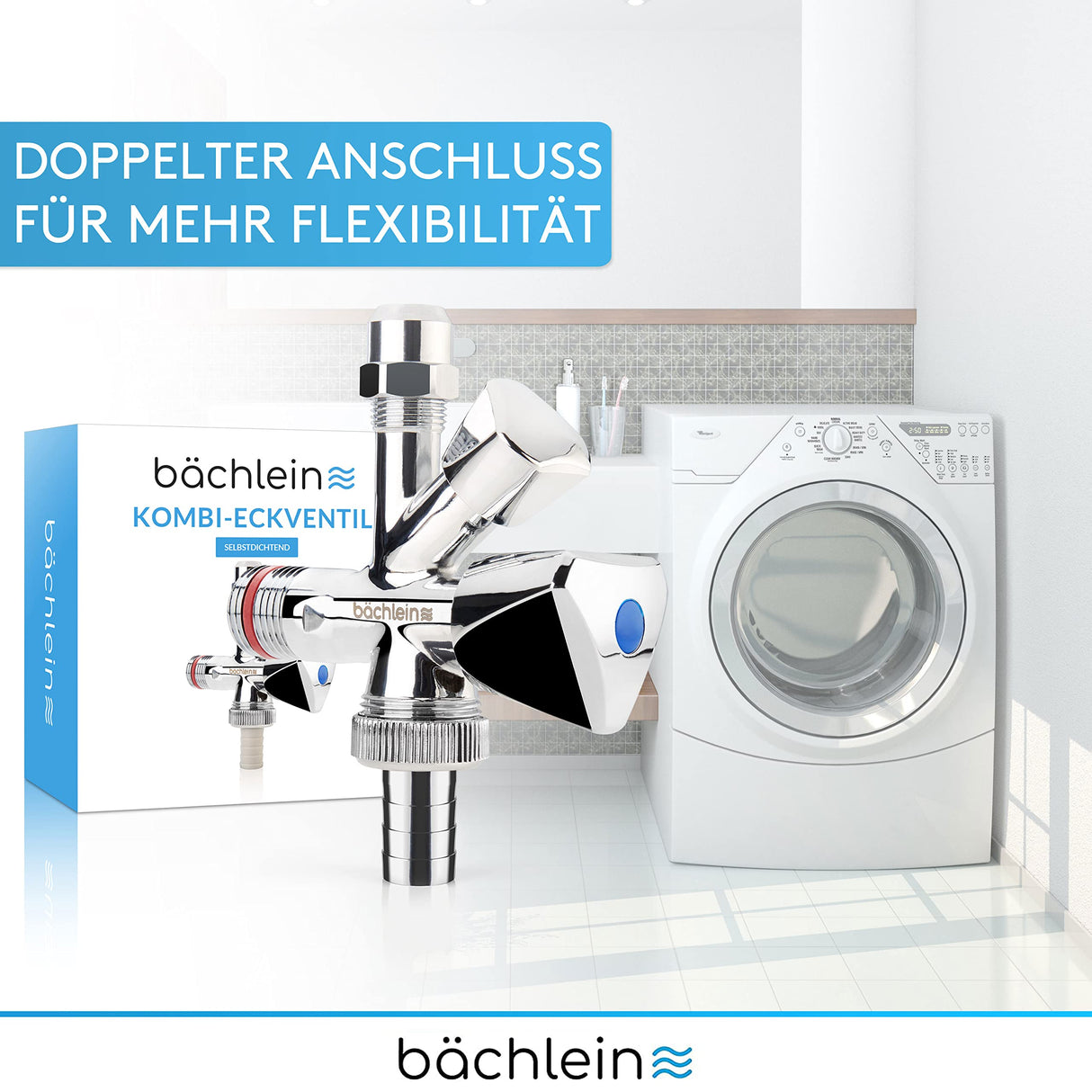 Valvola Angolare Combinata Universale Bächlein Autosigillante, Valvola Angolare Combinata per Tubi dell'Acqua Fredda e Calda con un'Ampia Gamma di Opzioni di Collegamento, Valvola Angolare