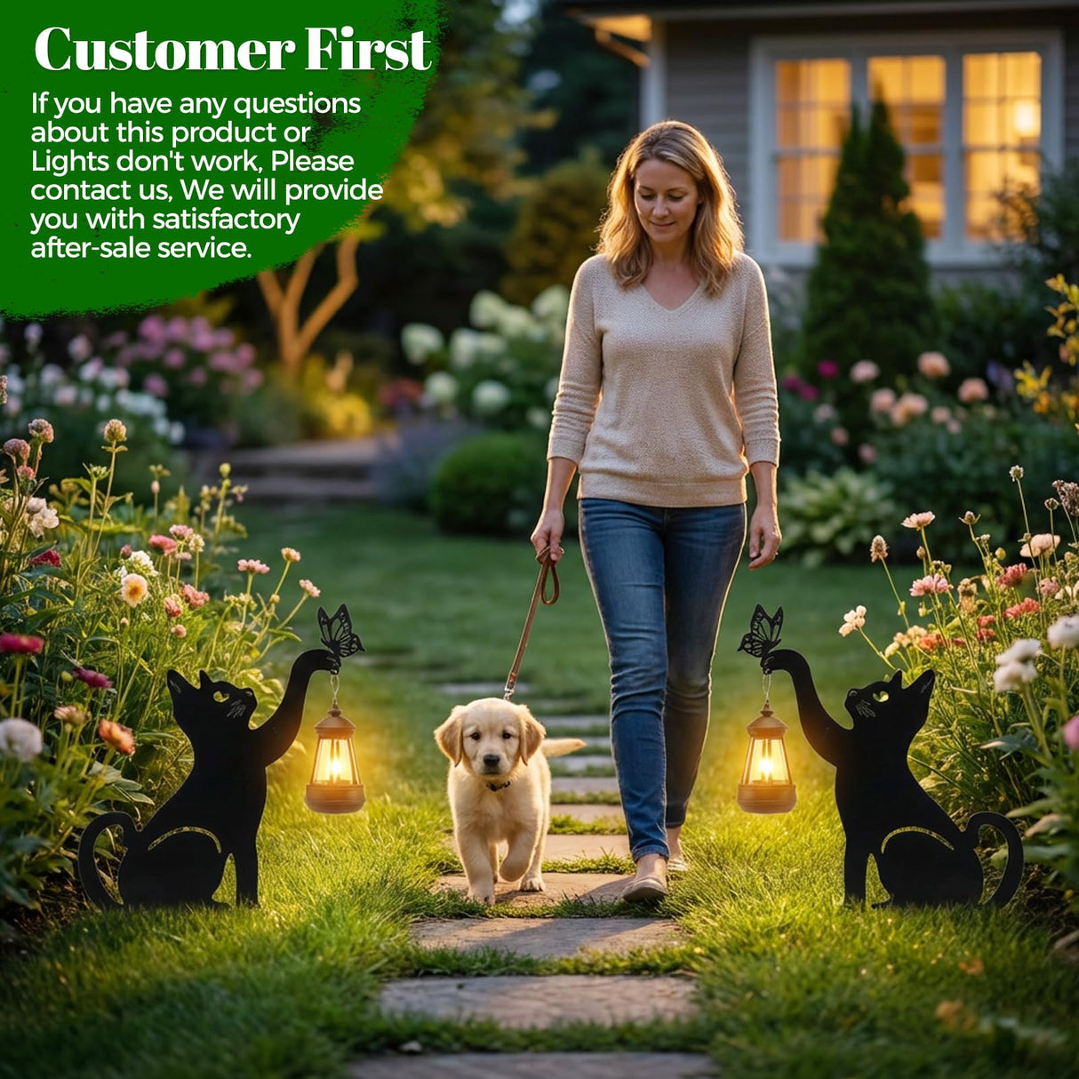CabyGift Black Cat Solar Lights Outdoor, 2 Pack Waterproof Solar Cat Garden Stakes with Butterfly Decorative, Metal Cat Yard Decor for Patio, Lawn & Pathway, Cat Lover Gifts for Women Mom (2 Cat)