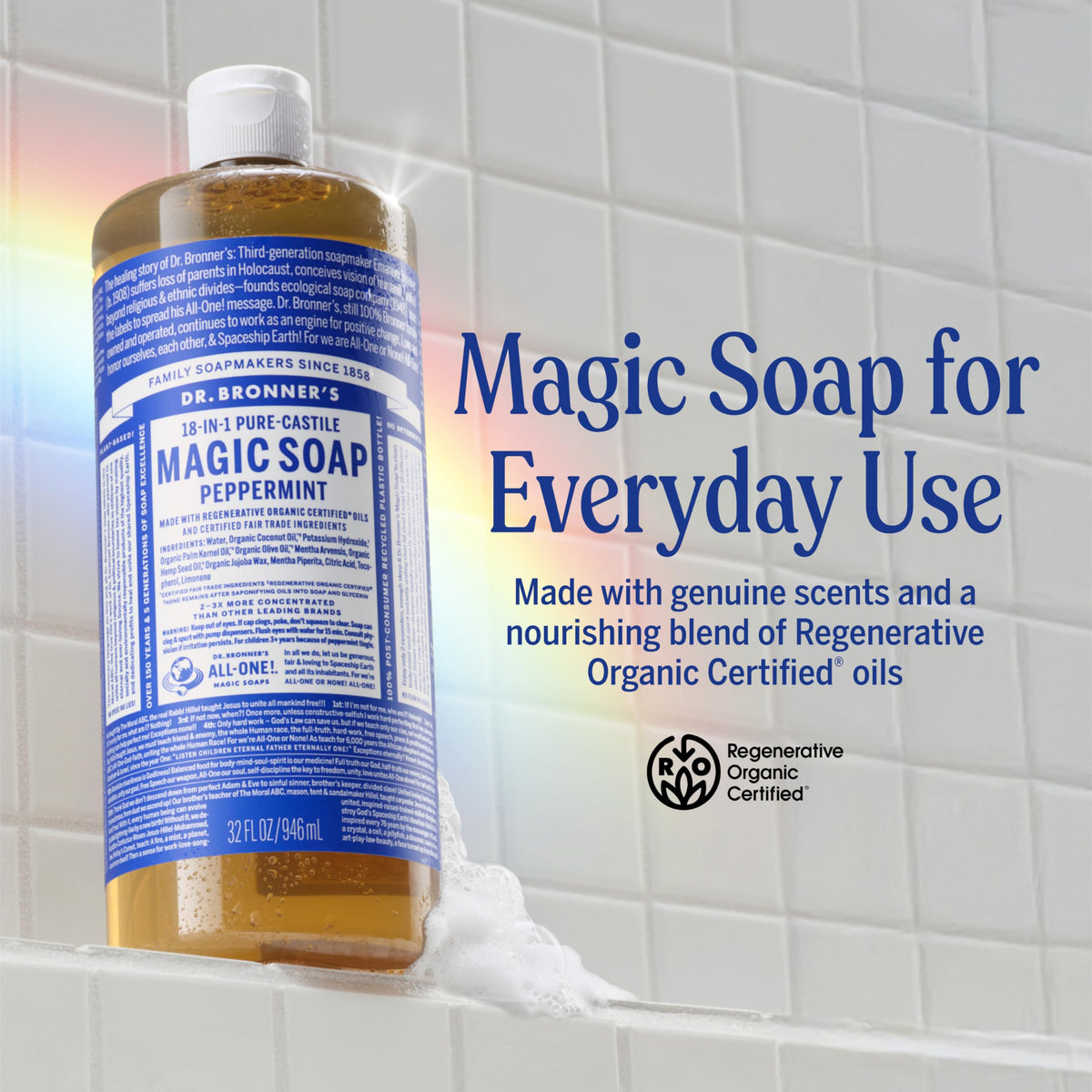 Dr. Bronner's Peppermint Pure-Castile Liquid Soap, Hand Soap, 32 oz