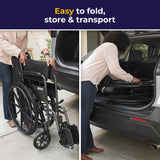 Drive Medical SSP118FA-SF Silver Sport 1 Folding Transport Wheelchair with Full Arms and Removable Swing-Away Footrest, Black