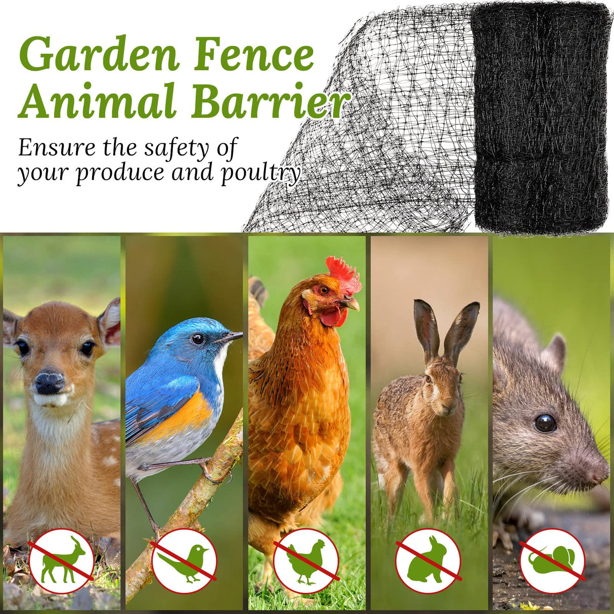 Woanger 3 Pack Deer Fence Netting Bird Netting Garden Net with 150 Pcs Cable Ties for Bird Protect Plants, Vegetables Against Birds Fruit Trees Deer Squirrel Rabbit and Other Animals (Black,7x100 ft)