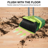 Broom and Dustpan Set, 52-in Long Adjustable Handle Broom Dustpan Combo with Dust pan Teeth to Automatically Clean Hair Suitable for Home Kitchen Office Hall Floor（Green）