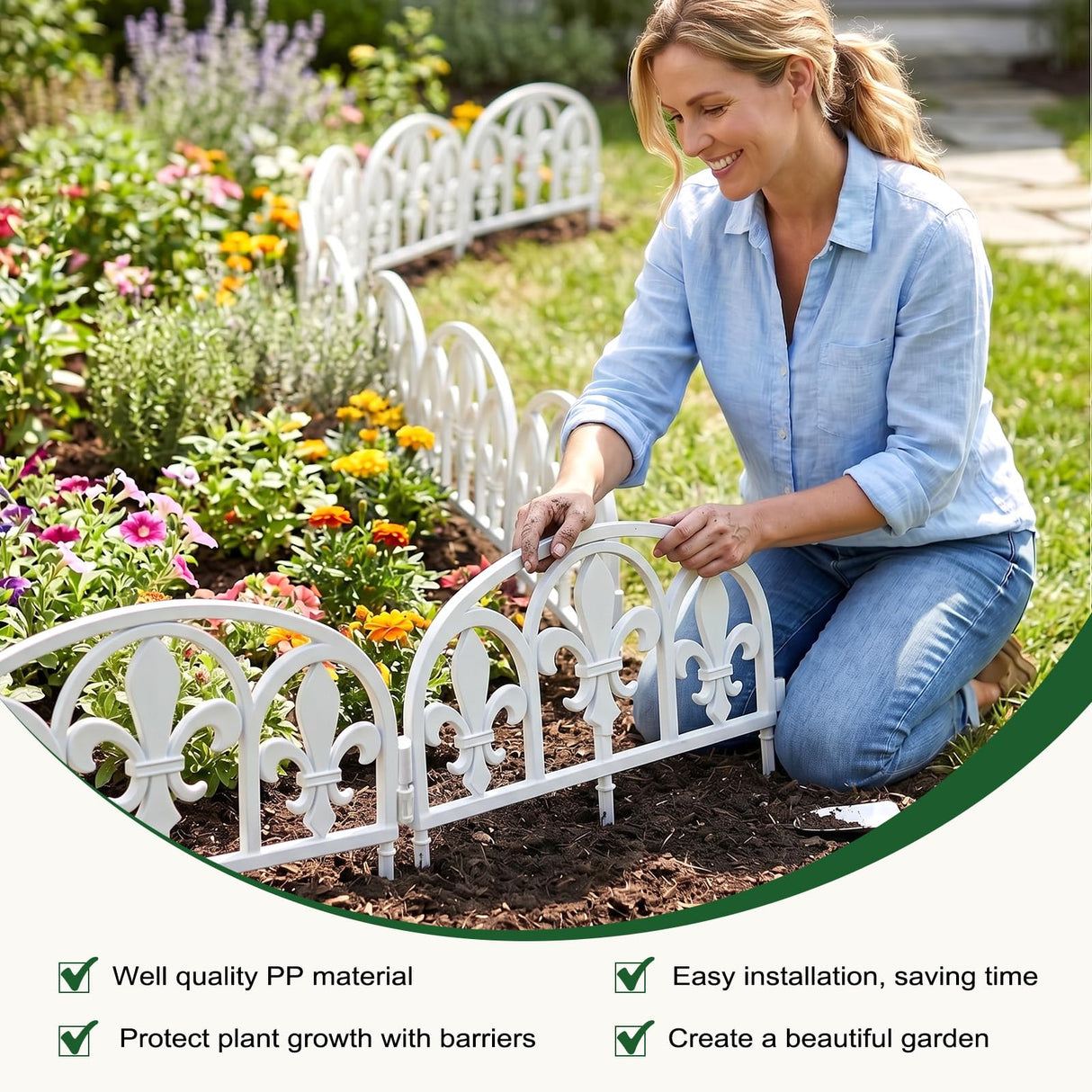 BiuBiubulu 22ft White Garden Edging Border 19 Panels Plastic Landscape with 57 Anchoring Spikes Decorative Lawn Barrier Fence Liner for Flower Bed Yard