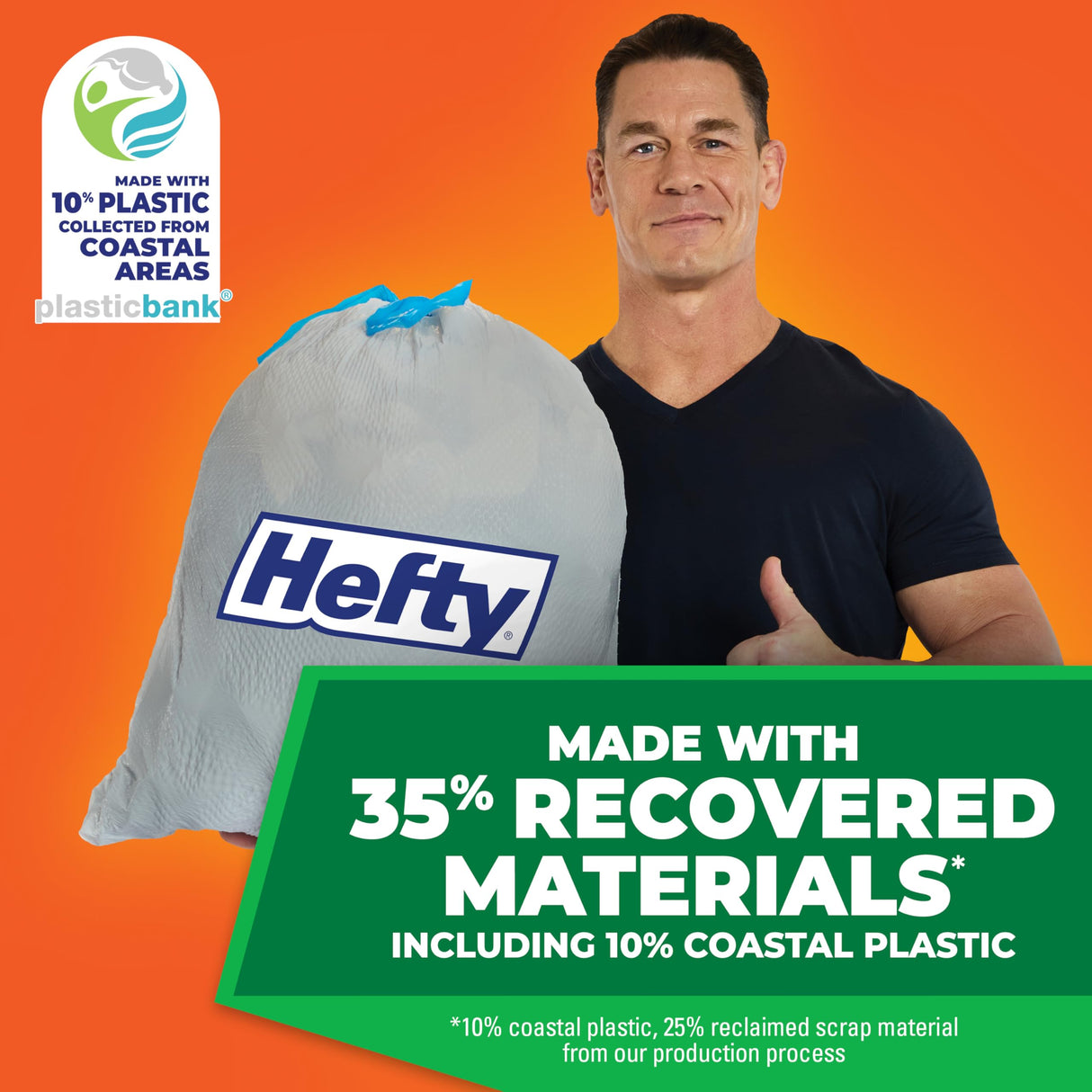 Hefty Ultra Strong 13 Gallon Trash Bags, Tall Kitchen Trash Bags Made with Recovered Materials, Including Coastal Plastic, Drawstring, Resists Leaks and Punctures, Gray, Seaside Breeze Scent, 80 Bags
