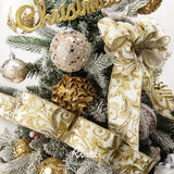 Ribbli Ivory Luxe Velvet Wired Ribbon with Embroidery Design 2.5 Inch Christmas Ribbon for Gift Wrapping Christmas Tree Decoration Crafts Wreaths Supplies-Continuous 5 Yards