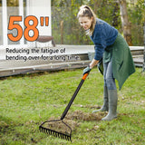 AgroPro Garden Rake for Lawn Heavy Duty, 14 Tines Metal Rake with Thick Fiberglass Handle, 58 Inches
