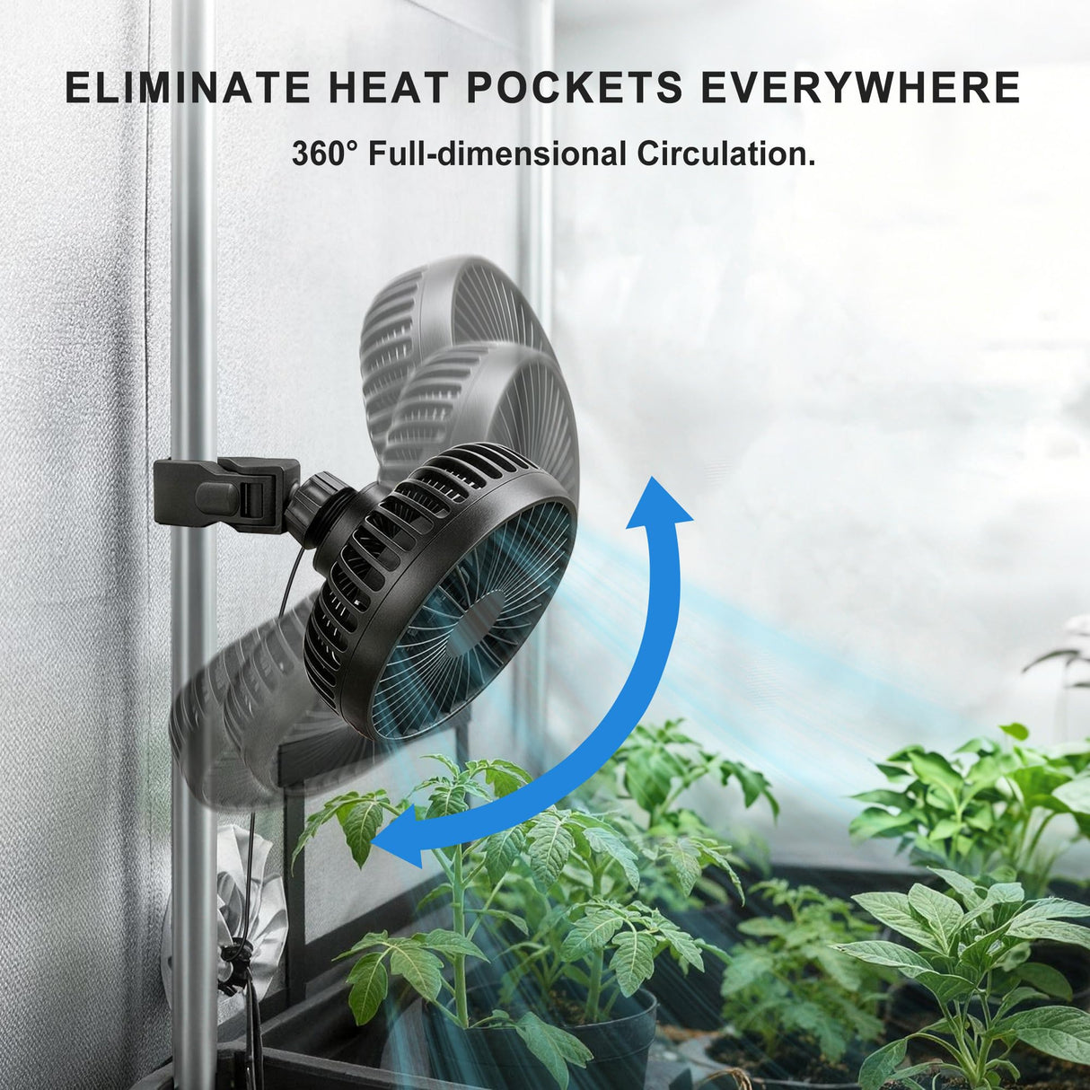 Pidemeo Grow Tent Fan 2-Pack, 5 Inch Clip On Plant Fan with Heavy Duty Screw-Lock Clamp, Non-Oscillating Tent Fans for Small Greenhouse & Hydroponics, IP54 Waterproof, 3 Speeds, 8FT Cord