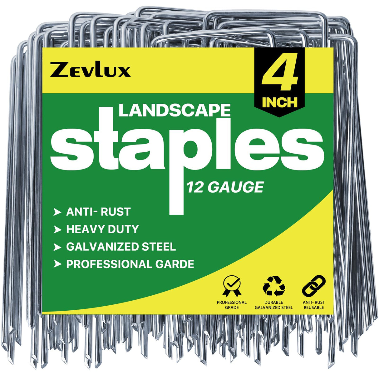 Zevlux 4 inch 200 Pack Landscape Staples Galvanized Garden Stakes