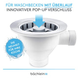Bächlein Sink Drain Set (WITH OVERFLOW Universal Size Ø 114, Polished Stainless Steel)