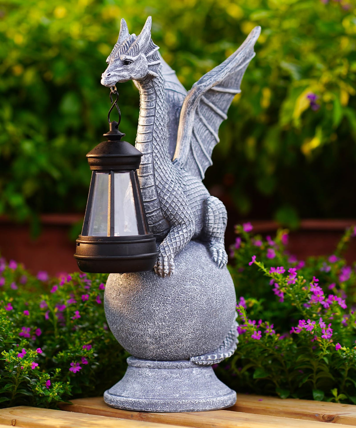 Acgarten Solar Garden Dragon Statue: Outdoor Figurine with Lantern Lights