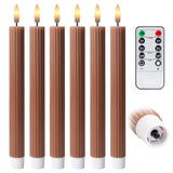 West Ivory 6 Pack, 10" LED Flameless Brown Tan Fluted Ribbed Grooved Taper Candles, Remote & 24h Timer Memory, On/Off Button, Dimmable, Flicker Mode, Battery Operated, Christmas Menorah Wedding
