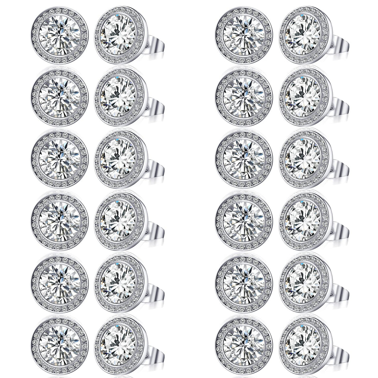 Bonuci 12 Pairs 15 mm Dance Competition Earrings Rhinestone Studs Round Earring Bulk Silver Jewelry Women Performance Wedding(Ear Stud)
