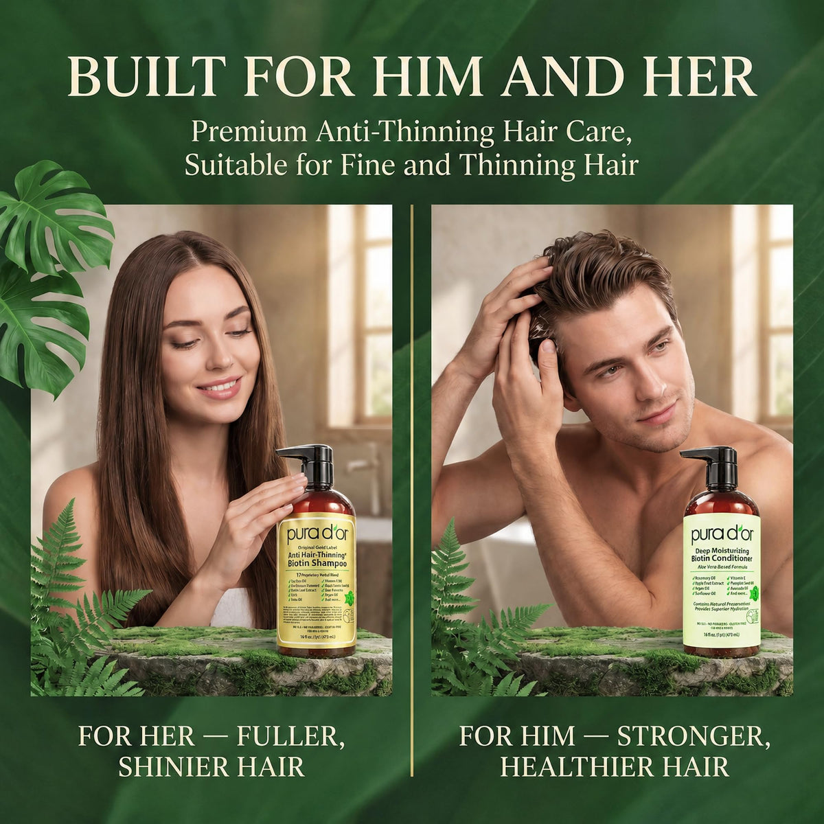 PURA D'OR Gold Label Anti-Thinning Biotin Shampoo & Conditioner, 16oz x2
