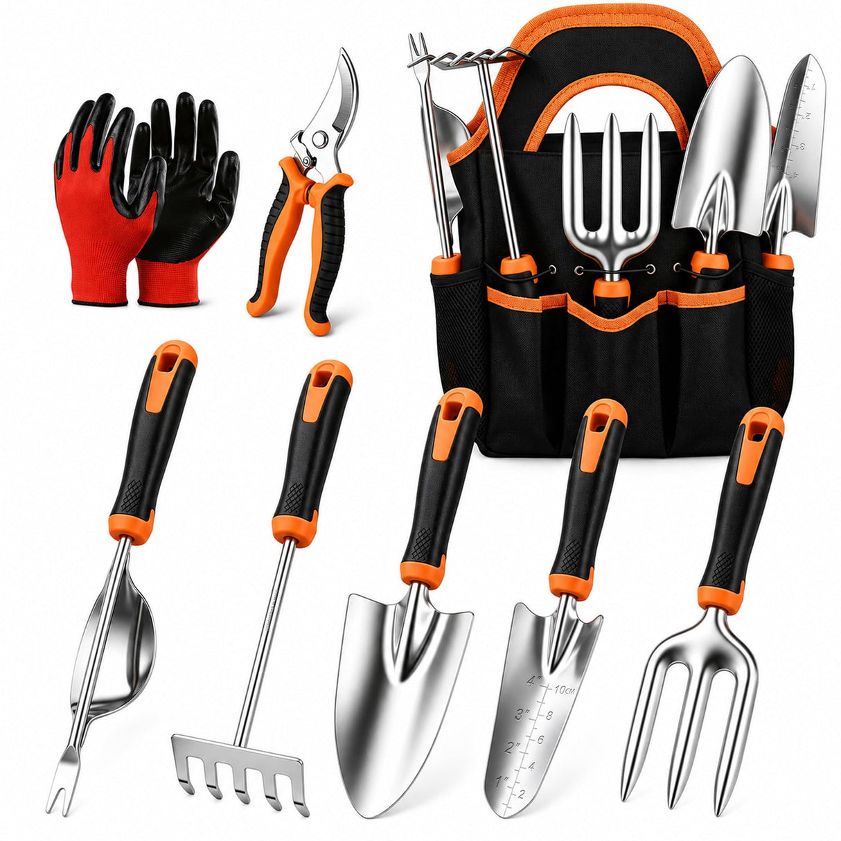 Joyfair Gardening Tools, 8 Pcs Stainless Steel Heavy Duty Garden Tool Set