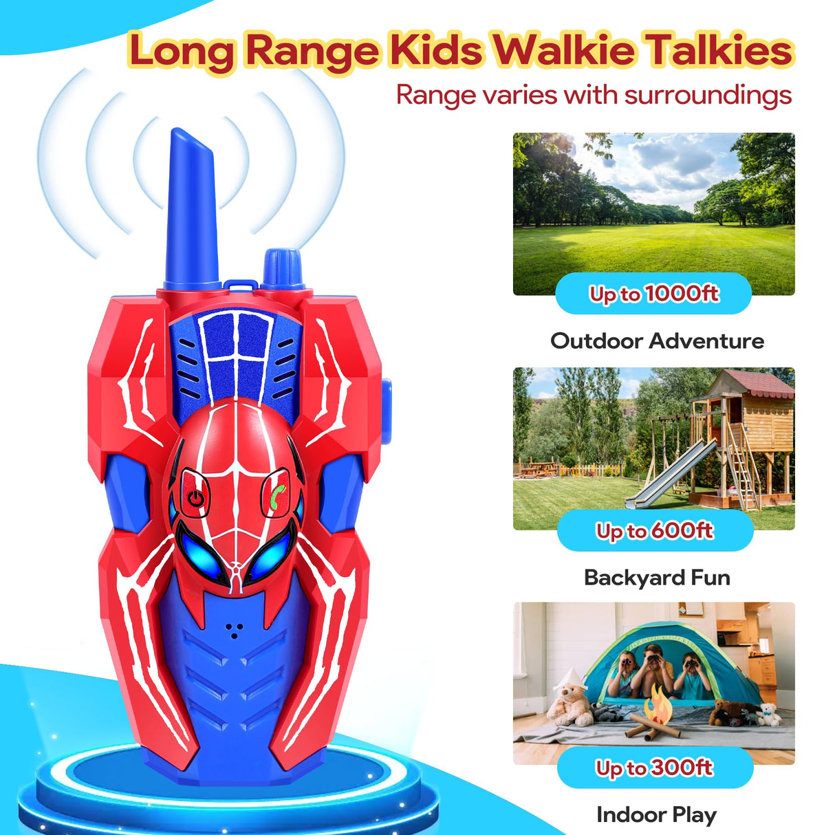 Vvinca Spider Walkie Talkies for Kids Toys Ages 3 4 5 6 7 8 9 10 Boys Girls 3 Pack Superhero Toys Lanyard Long Range Clear Sound Outdoor Game Camping Gear Spy Gadgets & Easter Christmas Birthday Gifts