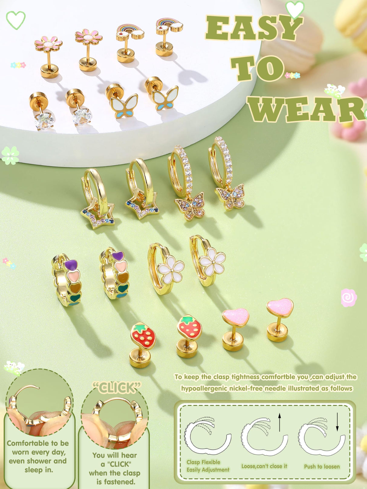 YADOCA Hypoallergenic Flat Back Earrings for Girls Women Surgical Steel