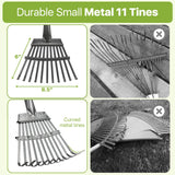 Rake for Leaves, Small Leaf Rake for Garden, 70-inch Adjustable Metal Rakes-Tool with 11 Steel Tines for Gardening, Yard, Shrub, Flower Beds, Lawns