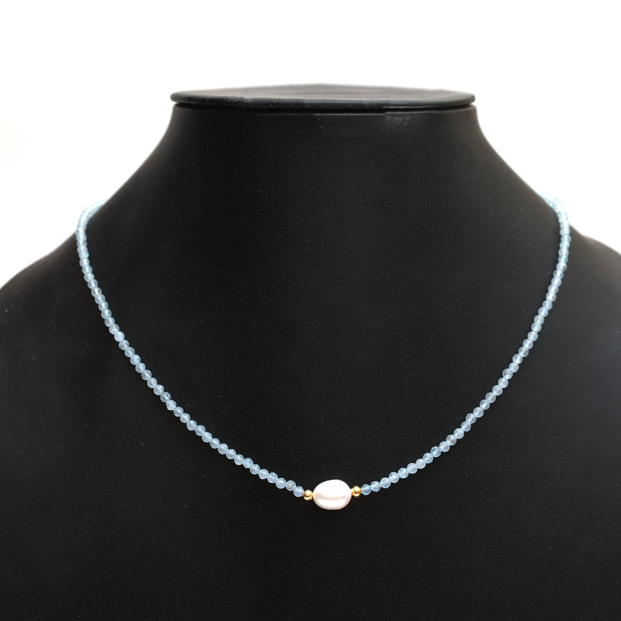 Gempires Aquamarine Pearl Choker Necklace for Women, March Birthstone