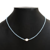 Gempires Aquamarine Pearl Choker Necklace for Women, March Birthstone