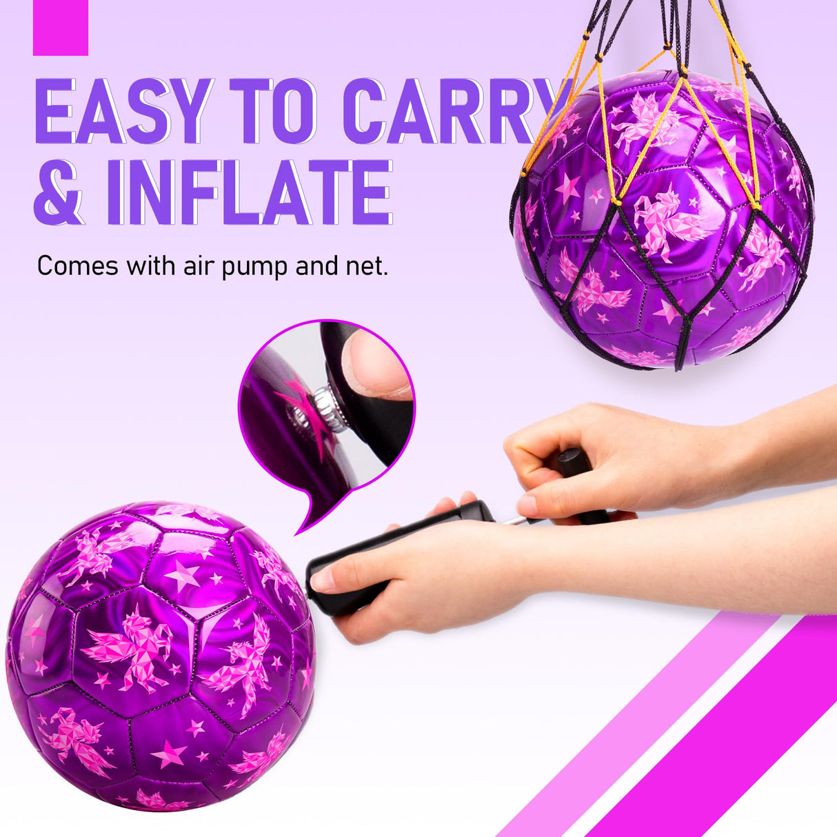 INPODAK Toddler Soccer Ball Size 3 Cartoon Unicorn Pink Ball for Kids 2-8 with Pump, Mesh Bag and Gift Box for Birthdays, Parties and Operation Christmas Child Shoebox