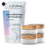 Azuna Air Freshener & Odor Eliminator for Strong Odor | 4 Room Kit Includes (4) Empty Luxe Glass Jar & 24oz Gel Refill with Tea Tree Essential Oil | Aromatherapy | Last 60-90 Days
