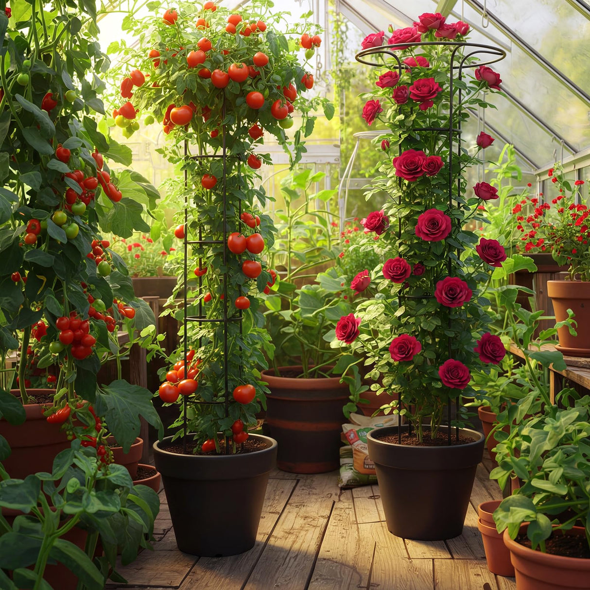 ElaraBerry 2 Pcs 63 Inch Garden Obelisk Trellis for Climbing Plants Outdoor, Mushroom Top Flower Trellis Rustproof Metal Tomato Trellises for Potted Plants Rose Climbing Vine Tomato Cucumber Grape