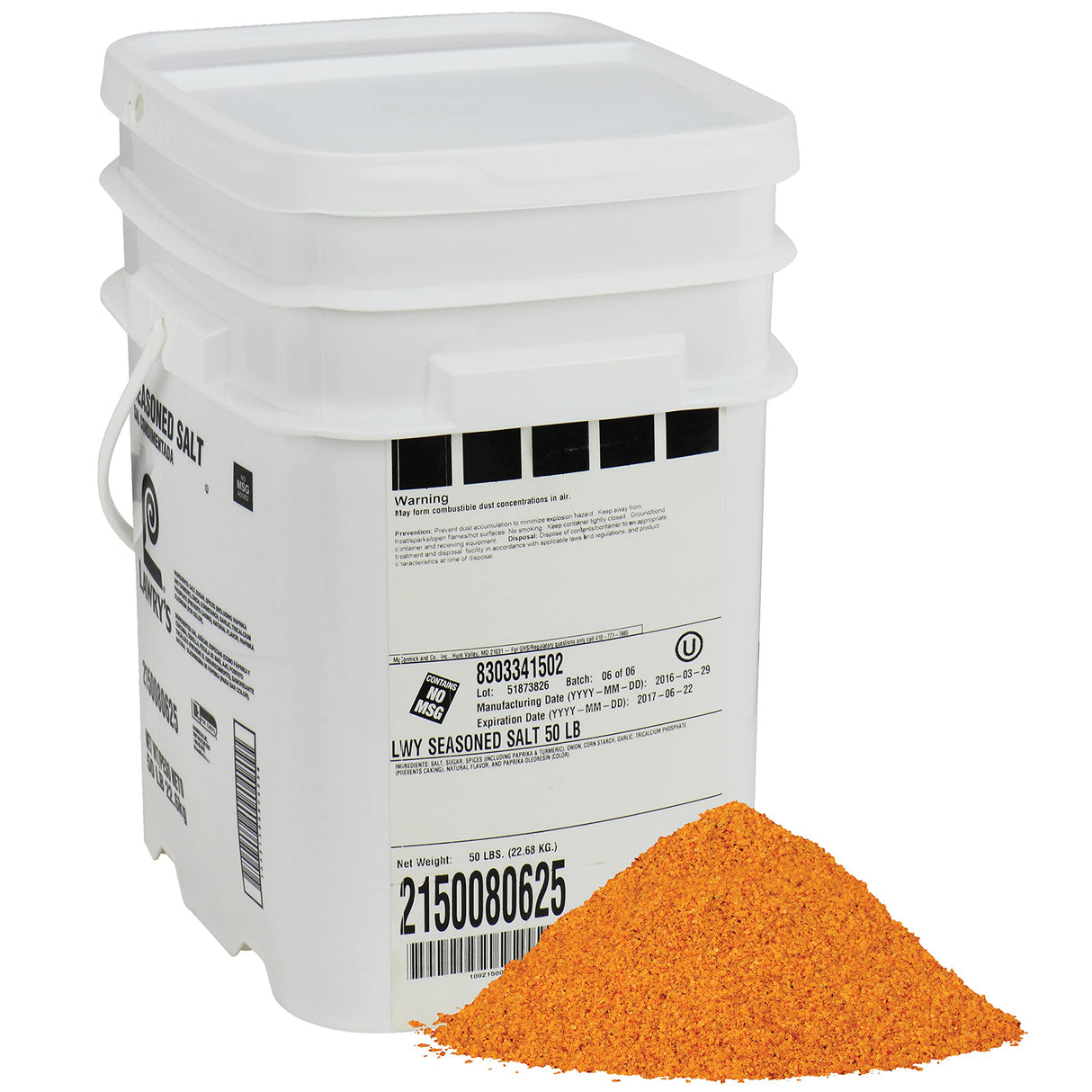 Lawry's Seasoned Salt, 50 lb - One 50 Pound Bucket of All-Purpose Seasoning Salt, Perfect for Restaurants and Caterers, Made With Blend of Salt, Garlic, Turmeric, Celery, Paprika and Other Spices