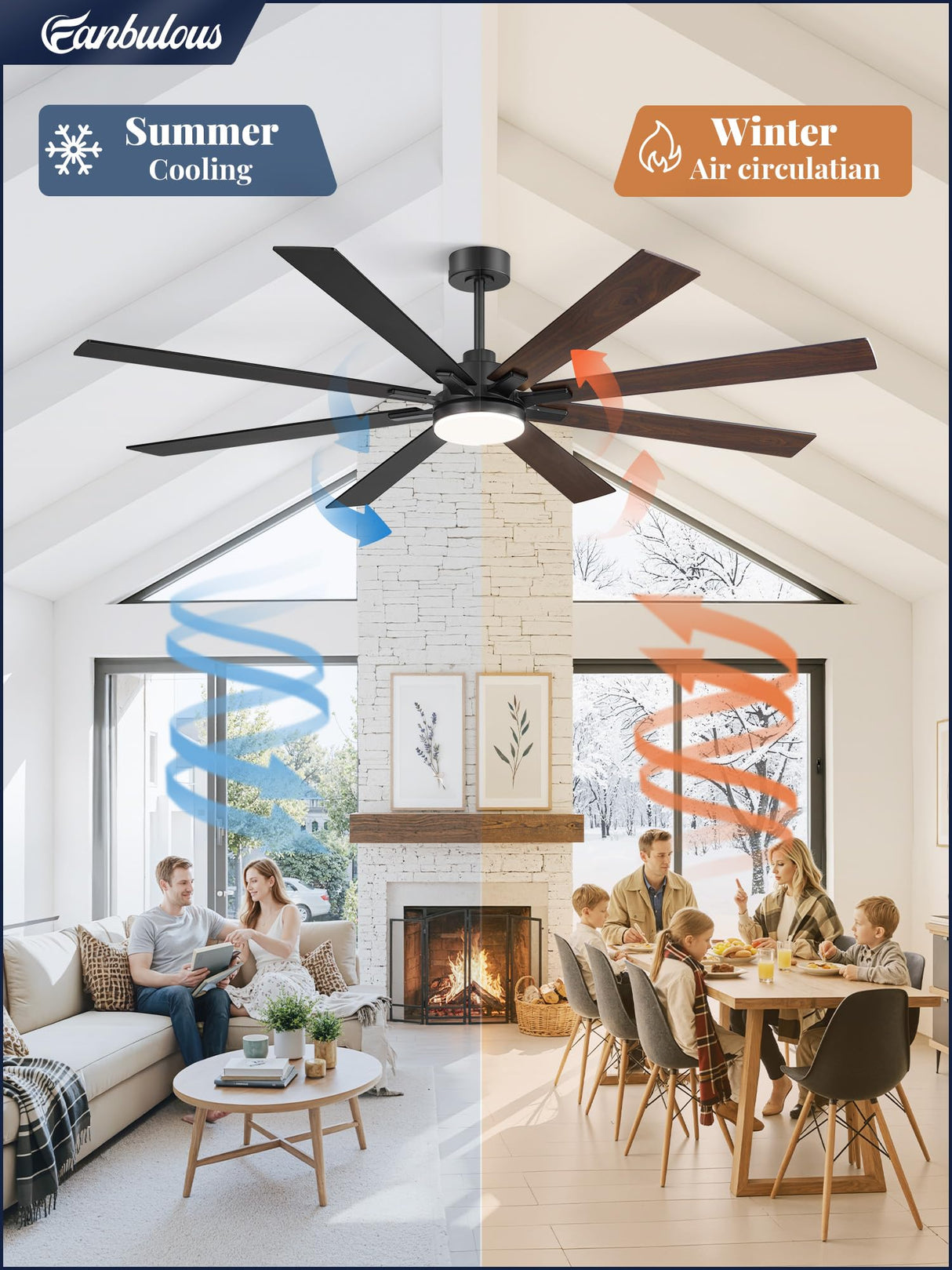 Fanbulous 72 Inch Ceiling Fans with Lights and Remote, Dual-Sided Reversible Blades for Versatile Décor, Quiet DC Motor, Wide-Angle Customized Brightness & 3CCT, Damp Rated for Indoor/Outdoor Use