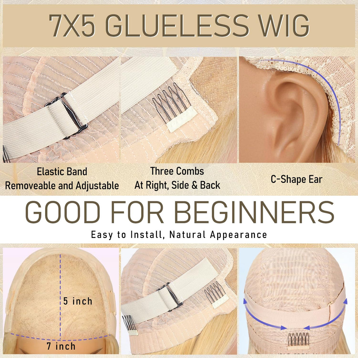 EAGERA 28 Inch 613 Blonde Glueless Wigs Human Hair Pre Plucked Pre Cut 7x5 Blonde HD Lace Front Wig 613 Pre Bleached Glueless Wigs 3 Seconds Wear and Go Closure Wig Human Hair 200% Density for Women