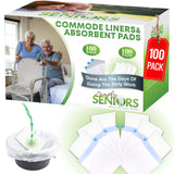 Commode Liners with Absorbent Pads - 100 Bedside Commode Liners & Pads - Portable Toilet Bags for Porta Potty & Camping - No More Days Washing The Bucket of The Commode Chair for Toilet with Arms