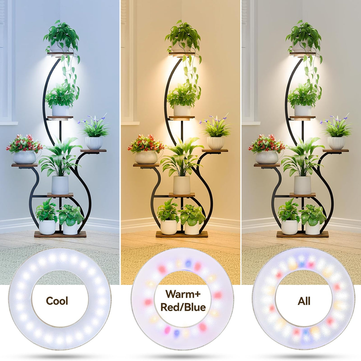 SNVHLQ 3CCT Grow Lights for Indoor Plants, 192 Full Spectrum LED Plant Light for Indoor Growing with Enhanced Red & Blue, 4/8/12H, 10 Brightness, 2 in 1 Small Ceiling Grow Light Wood Grain, 4-Head