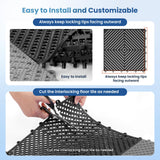 Jocoevol 60-Pcs Interlocking Tile, Indoor/Outdoor Drainage Interlocking Floor Tiles 11.8" x 11.8", Anti-Slip Waterproof Soft PVC Splicing Flooring Tile for Garage Patio Pool Bathroom, Black